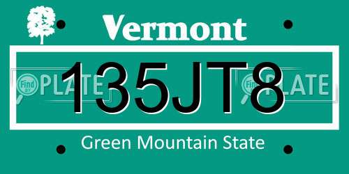 135JT8 Vermont License Plate