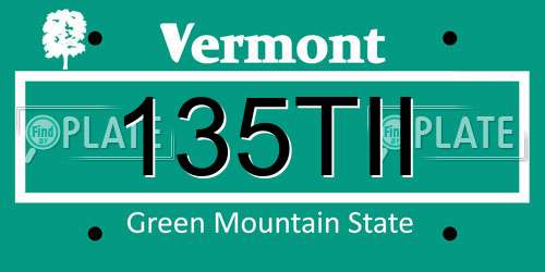 135TII Vermont License Plate