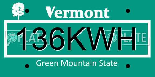 136KWH Vermont License Plate