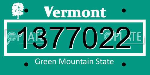 1377022 Vermont License Plate