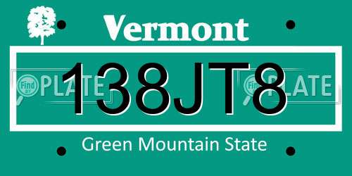 138JT8 Vermont License Plate