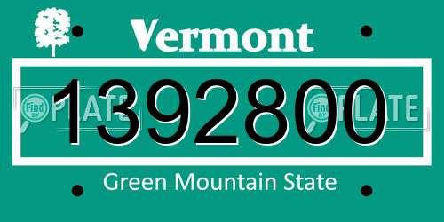 1392800 Vermont License Plate