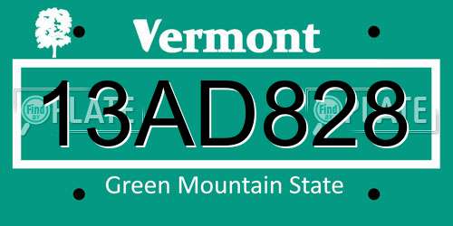 13AD828 Vermont License Plate