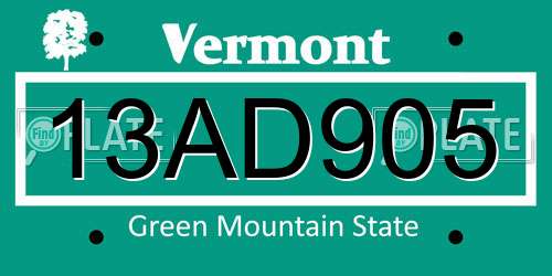 13AD905 Vermont License Plate