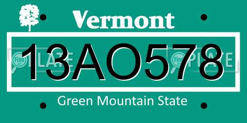 13AO578 Vermont License Plate