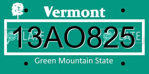 13AO825 Vermont License Plate