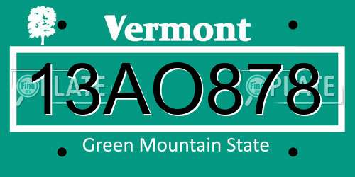 13AO878 Vermont License Plate