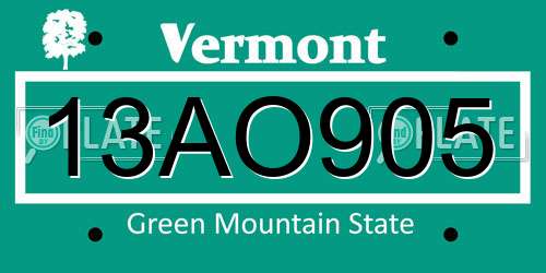 13AO905 Vermont License Plate