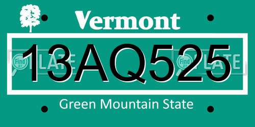 13AQ525 Vermont License Plate