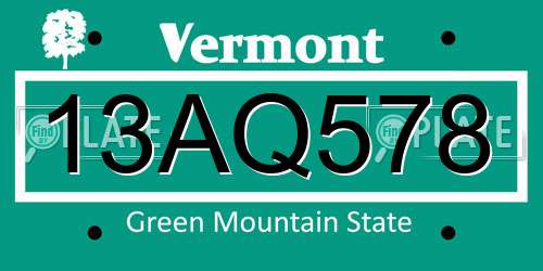 13AQ578 Vermont License Plate