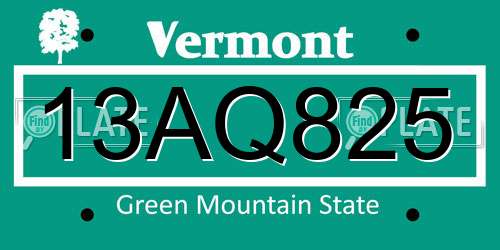 13AQ825 Vermont License Plate