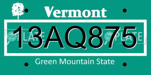 13AQ875 Vermont License Plate