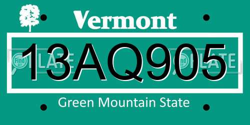 13AQ905 Vermont License Plate