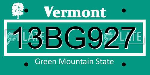13BG927 Vermont License Plate