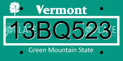 13BQ523 Vermont License Plate