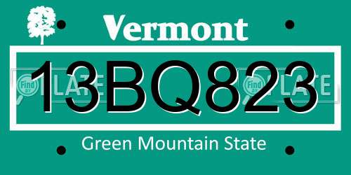 13BQ823 Vermont License Plate