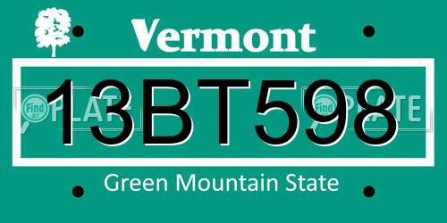 13BT598 Vermont License Plate