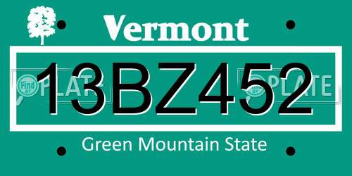 13BZ452 Vermont License Plate