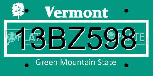 13BZ598 Vermont License Plate