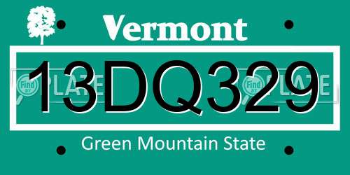 13DQ329 Vermont License Plate