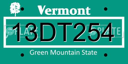 13DT254 Vermont License Plate