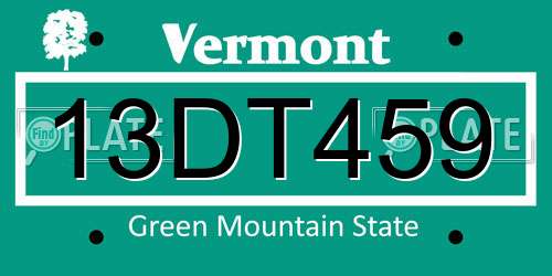 13DT459 Vermont License Plate