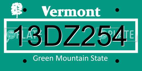 13DZ254 Vermont License Plate