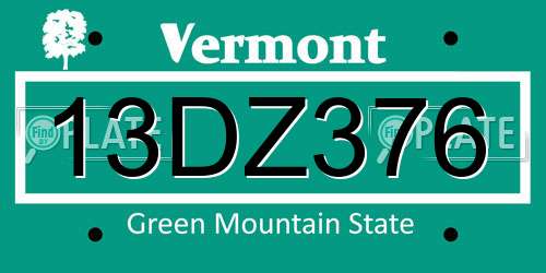 13DZ376 Vermont License Plate