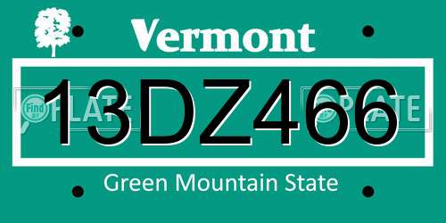 13DZ466 Vermont License Plate