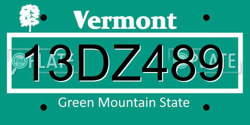13DZ489 Vermont License Plate