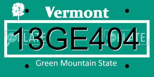 13GE404 Vermont License Plate