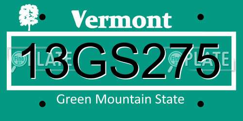 13GS275 Vermont License Plate