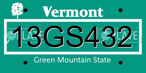 13GS432 Vermont License Plate