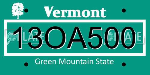 13OA500 Vermont License Plate