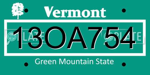 13OA754 Vermont License Plate
