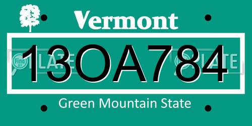 13OA784 Vermont License Plate