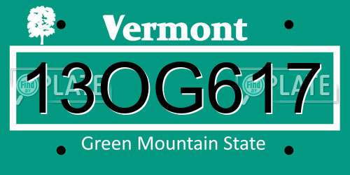 13OG617 Vermont License Plate
