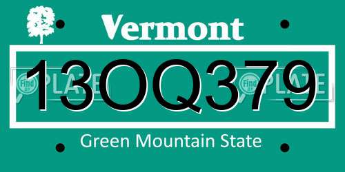 13OQ379 Vermont License Plate