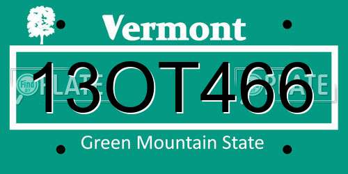 13OT466 Vermont License Plate