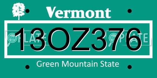 13OZ376 Vermont License Plate