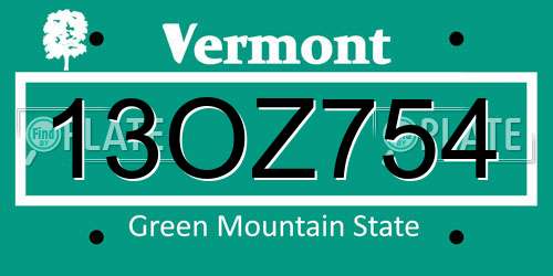 13OZ754 Vermont License Plate
