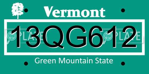 13QG612 Vermont License Plate