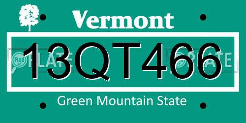 13QT466 Vermont License Plate