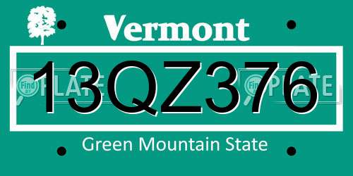 13QZ376 Vermont License Plate