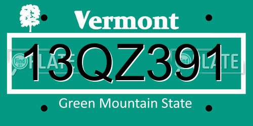 13QZ391 Vermont License Plate