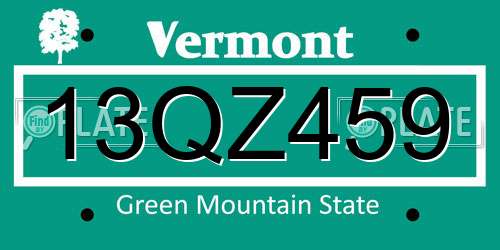 13QZ459 Vermont License Plate