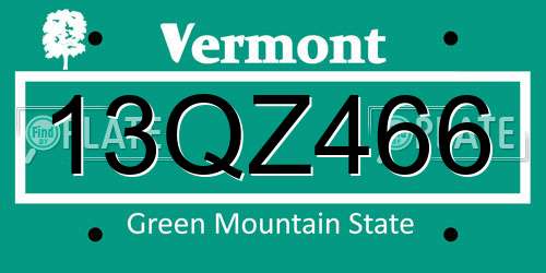 13QZ466 Vermont License Plate