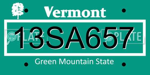 13SA657 Vermont License Plate