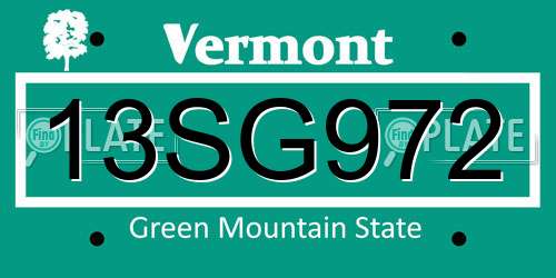 13SG972 Vermont License Plate