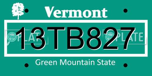 13TB827 Vermont License Plate